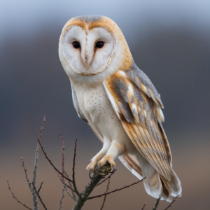 A medium shot of a Barn Owl (Tyto alba) perched on a branch.