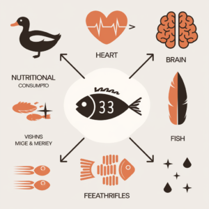 A chart depicting the nutritional benefits of fish for ducks, including protein content, vitamins, and minerals, with illustrative icons.